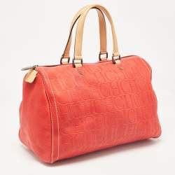 Carolina Herrera Red Monogram Embossed Leather Large Andy Boston Bag