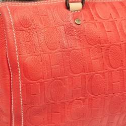 Carolina Herrera Red Monogram Embossed Leather Large Andy Boston Bag