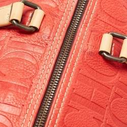 Carolina Herrera Red Monogram Embossed Leather Large Andy Boston Bag
