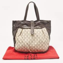Carolina Herrera Dark Brown/Off White Monogram Canvas and Leather Flap Hobo