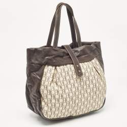 Carolina Herrera Dark Brown/Off White Monogram Canvas and Leather Flap Hobo