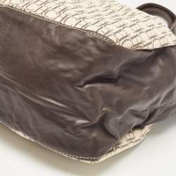 Carolina Herrera Dark Brown/Off White Monogram Canvas and Leather Flap Hobo