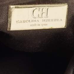 Carolina Herrera Dark Brown/Off White Monogram Canvas and Leather Flap Hobo