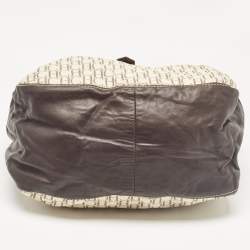 Carolina Herrera Dark Brown/Off White Monogram Canvas and Leather Flap Hobo