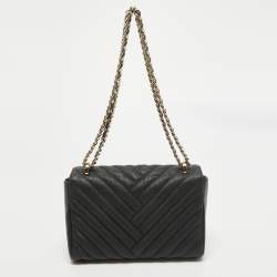 Pre Owned Carolina Herrera Black Quilted Leather CHHC Flap Shoulder Bag