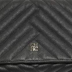 Pre Owned Carolina Herrera Black Quilted Leather CHHC Flap Shoulder Bag