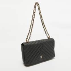 Pre Owned Carolina Herrera Black Quilted Leather CHHC Flap Shoulder Bag