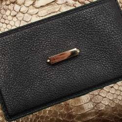 Carolina Herrera Black/Bronze Python and Leather Pushlock Flap Top Handle Bag