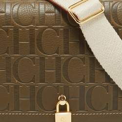 Carolina Herrera Khaki Green Monogram Leather Andy Locked Shoulder Bag
