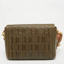 Carolina Herrera Khaki Green Monogram Leather Andy Locked Shoulder Bag