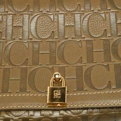 Carolina Herrera Khaki Green Monogram Leather Andy Locked Shoulder Bag