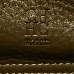 Carolina Herrera Khaki Green Monogram Leather Andy Locked Shoulder Bag