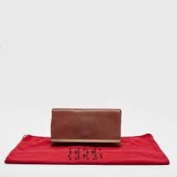 Carolina Herrera Brown Leather Metal Flap Clutch