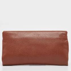 Carolina Herrera Brown Leather Metal Flap Clutch