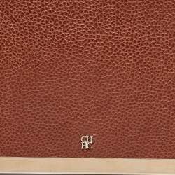 Carolina Herrera Brown Leather Metal Flap Clutch