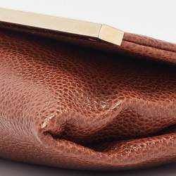 Carolina Herrera Brown Leather Metal Flap Clutch