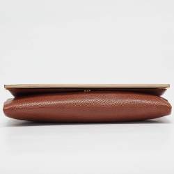Carolina Herrera Brown Leather Metal Flap Clutch