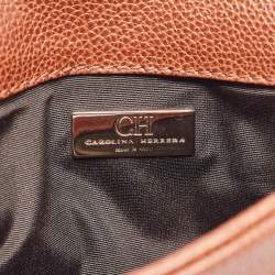Carolina Herrera Brown Leather Metal Flap Clutch