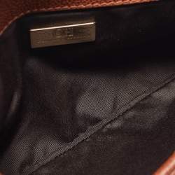 Carolina Herrera Brown Leather Metal Flap Clutch