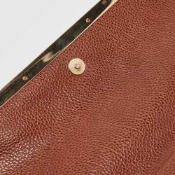 Carolina Herrera Brown Leather Metal Flap Clutch