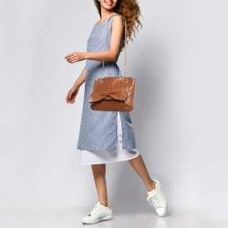 Pre Owned Carolina Herrera Brown Monogram Leather Audrey Shoulder Bag