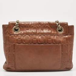 Pre Owned Carolina Herrera Brown Monogram Leather Audrey Shoulder Bag