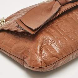 Pre Owned Carolina Herrera Brown Monogram Leather Audrey Shoulder Bag