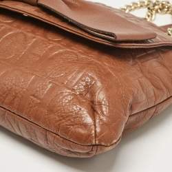 Pre Owned Carolina Herrera Brown Monogram Leather Audrey Shoulder Bag