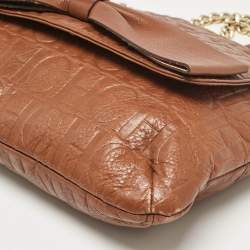 Pre Owned Carolina Herrera Brown Monogram Leather Audrey Shoulder Bag