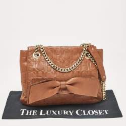 Pre Owned Carolina Herrera Brown Monogram Leather Audrey Shoulder Bag