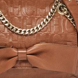 Pre Owned Carolina Herrera Brown Monogram Leather Audrey Shoulder Bag