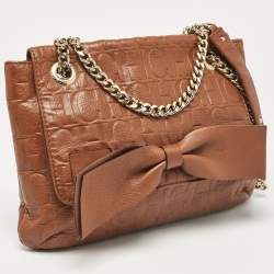 Pre Owned Carolina Herrera Brown Monogram Leather Audrey Shoulder Bag