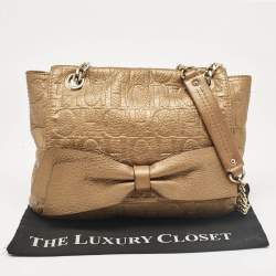 Carolina Herrera Gold Monogram Leather Audrey Shoulder Bag