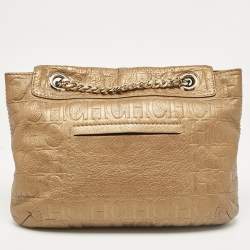 Carolina Herrera Gold Monogram Leather Audrey Shoulder Bag