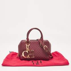 Pre Owned Carolina Herrera Burgundy Embossed Leather Micro Duke Bag