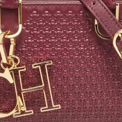 Pre Owned Carolina Herrera Burgundy Embossed Leather Micro Duke Bag