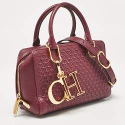 Pre Owned Carolina Herrera Burgundy Embossed Leather Micro Duke Bag