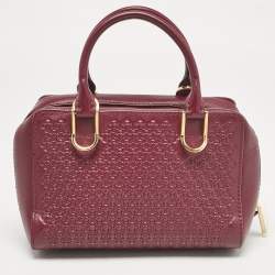 Pre Owned Carolina Herrera Burgundy Embossed Leather Micro Duke Bag