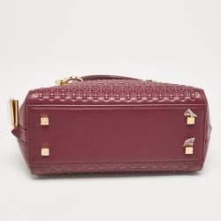 Pre Owned Carolina Herrera Burgundy Embossed Leather Micro Duke Bag