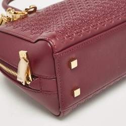 Pre Owned Carolina Herrera Burgundy Embossed Leather Micro Duke Bag