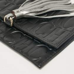 Carolina Herrera Black Monogram Embossed Leather Tassel Clutch