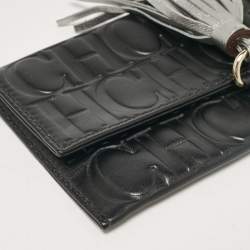 Carolina Herrera Black Monogram Embossed Leather Tassel Clutch