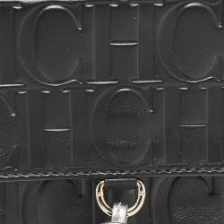 Carolina Herrera Black Monogram Embossed Leather Tassel Clutch