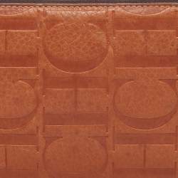 Pre Owned Carolina Herrera Brown Monogram Embossed Leather Zip Continental Wallet