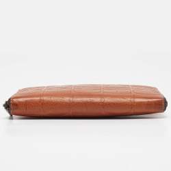 Pre Owned Carolina Herrera Brown Monogram Embossed Leather Zip Continental Wallet