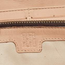 Pre Owned Carolina Herrera Brown Monogram Embossed Leather Zip Continental Wallet