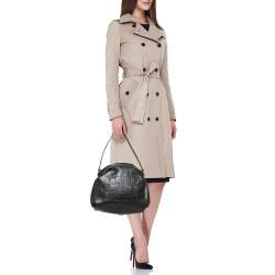 Carolina Herrera Black Monogram Embossed Leather Satchel