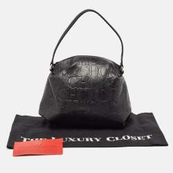 Carolina Herrera Black Monogram Embossed Leather Satchel