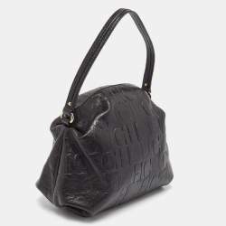 Carolina Herrera Black Monogram Embossed Leather Satchel