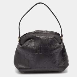 Carolina Herrera Black Monogram Embossed Leather Satchel